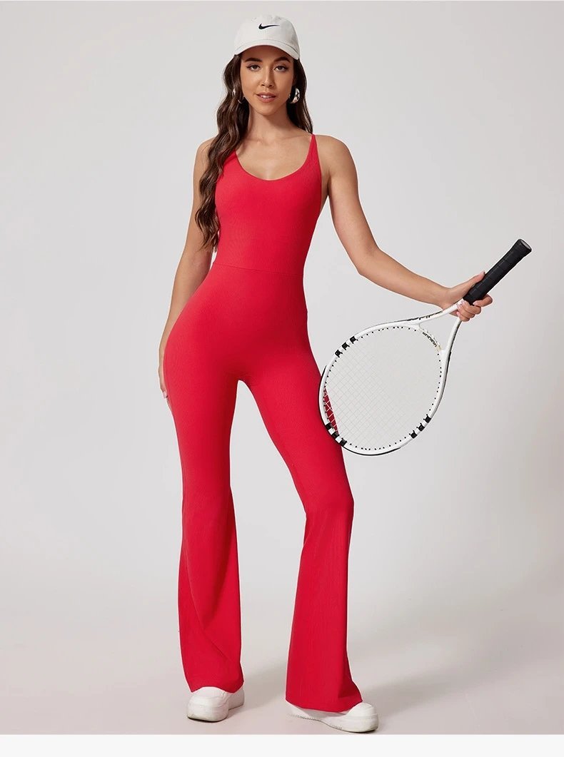 A jumpsuit is a one – piece outfit combining a top and trousers — O-11875