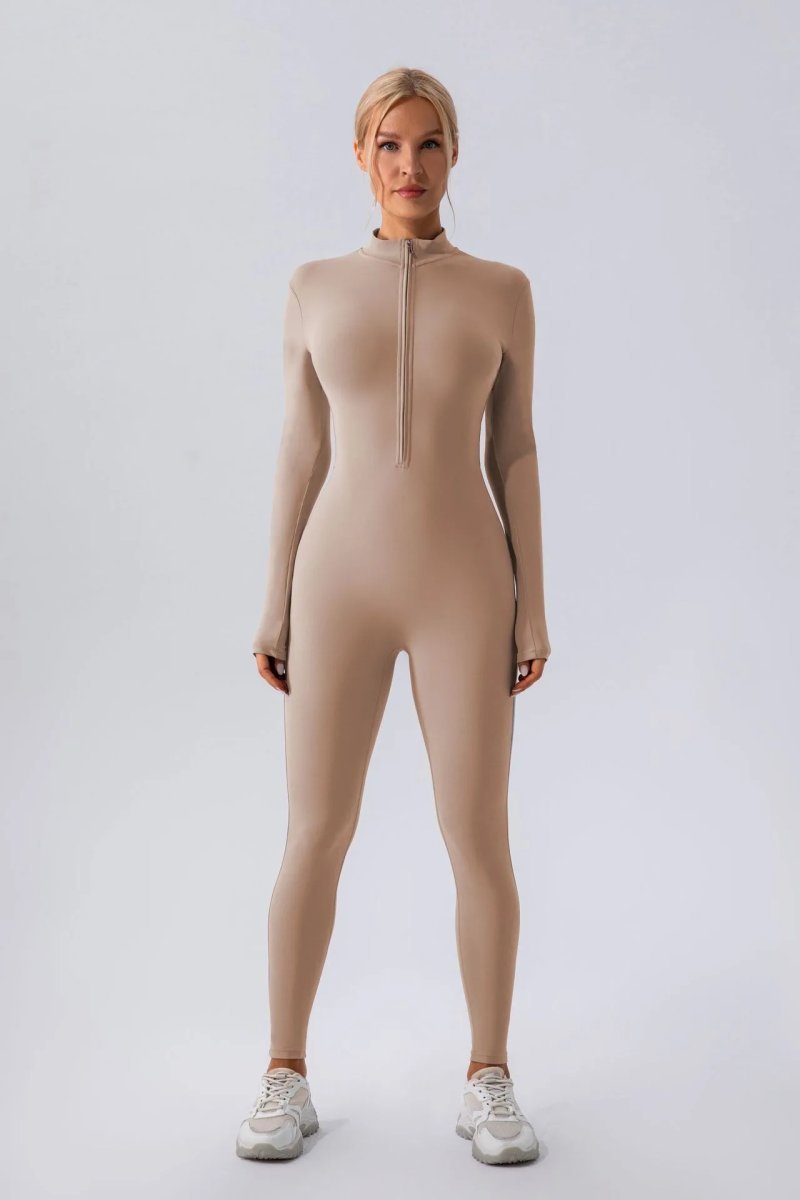 One-piece Long-sleeved Zipper One-piece Yoga Suit Tight Waist — O-12053.1