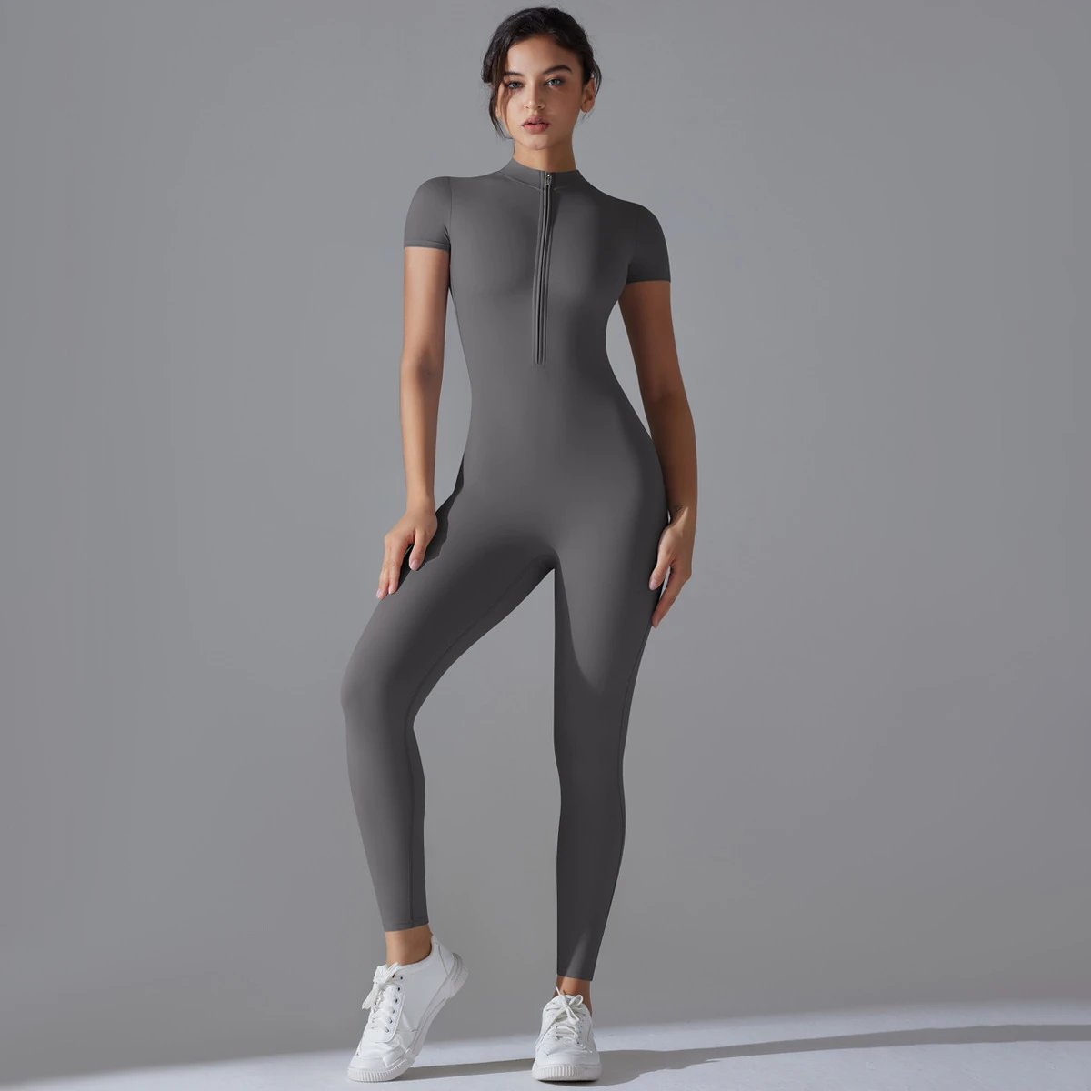European and American Naked Sense Zipper Short-sleeved Yoga Suit — O-12069