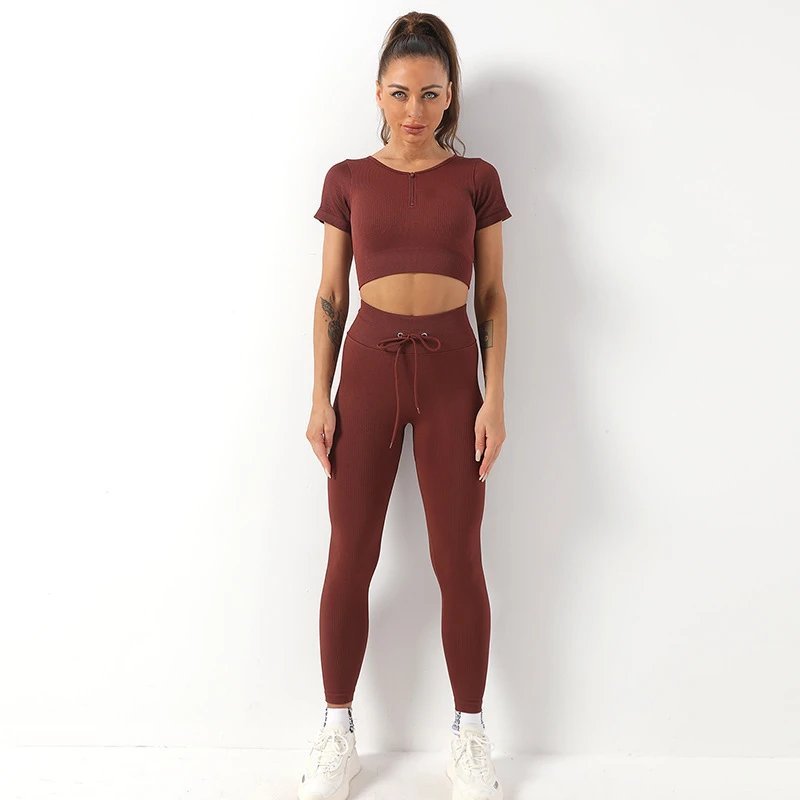 Ladies Sports Seamless Athletic High Waist Butt Lift Leggings Set Women — SS-4904