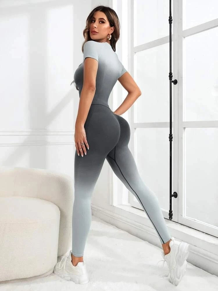 Ladies Sports Seamless Athletic High Waist Butt Lift Leggings Set — SS-5006
