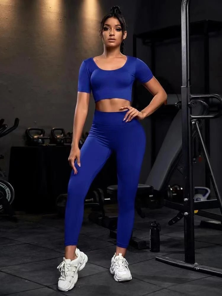 Ladies Sports Seamless Athletic High Waist Butt Lift Leggings Set — SS-5008
