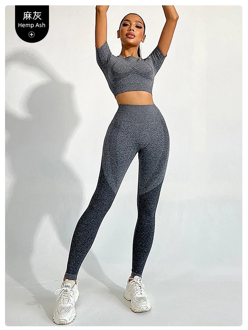 Ladies Sports Seamless Athletic High Waist Butt Lift Leggings Set — SS-5009