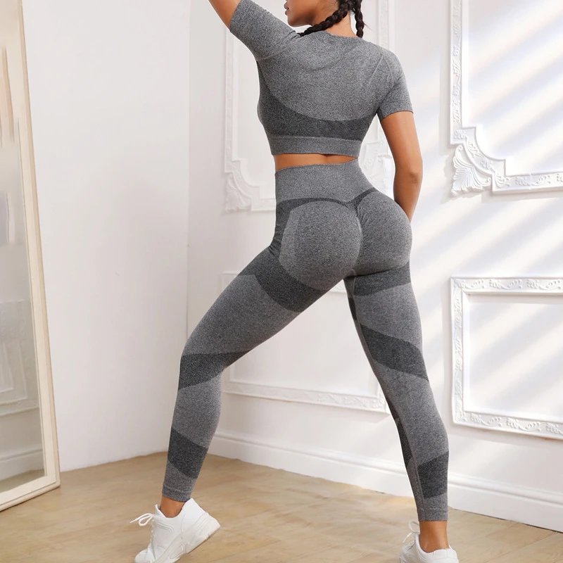 Ladies Sports Seamless Athletic High Waist Butt Lift Leggings Set — SS-5018.1