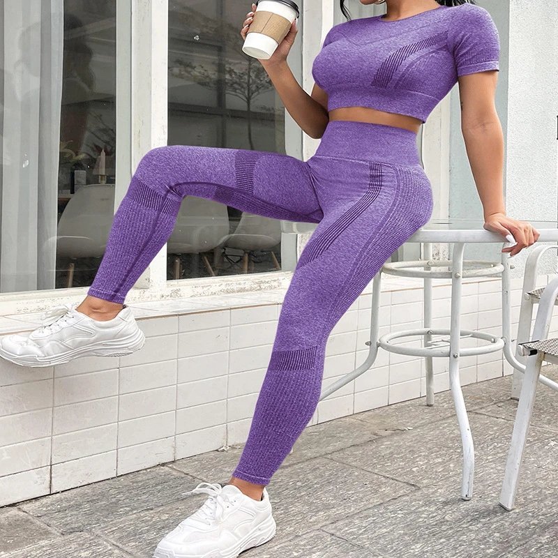 Ladies Sports Seamless Athletic High Waist Butt Lift Leggings Set — SS-5025.1