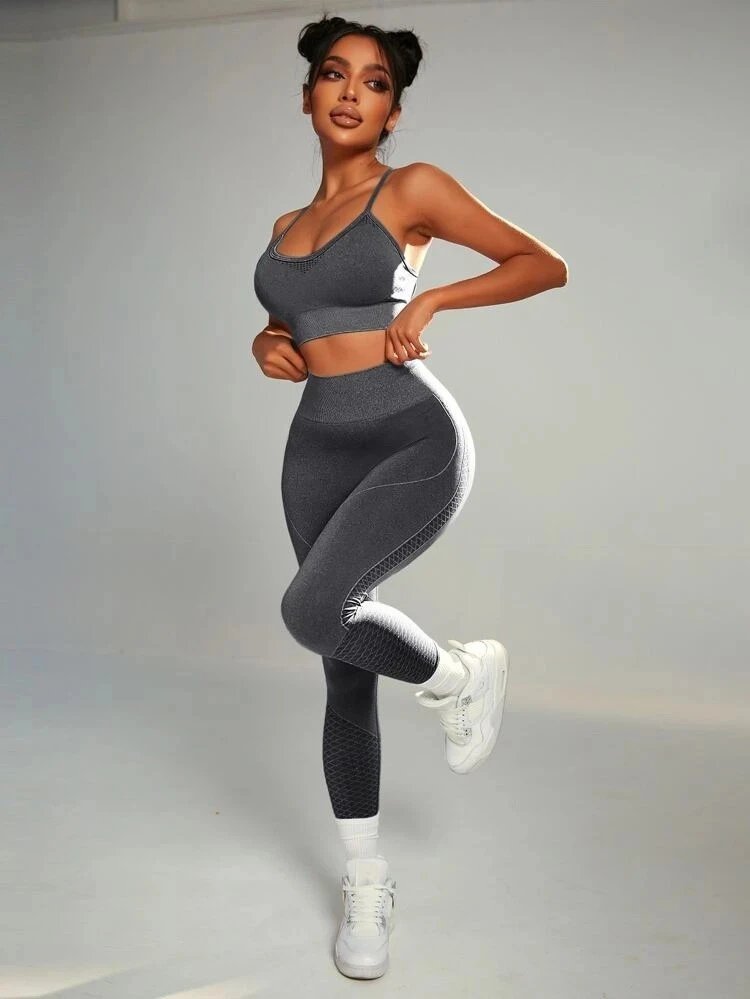 Ladies Sports Seamless Athletic High Waist Butt Lift Leggings Set — SS-5048.1