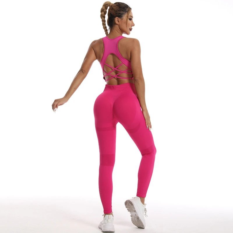 Ladies Sports Seamless Athletic High Waist Butt Lift Leggings Set — SS-5051