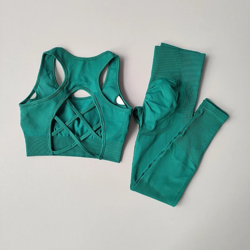 Ladies Sports Seamless Athletic High Waist Butt Lift Leggings Set — SS-5053