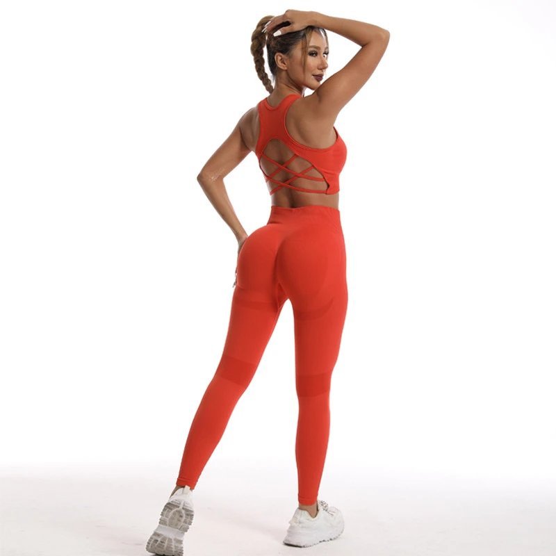 Ladies Sports Seamless Athletic High Waist Butt Lift Leggings Set — SS-5054
