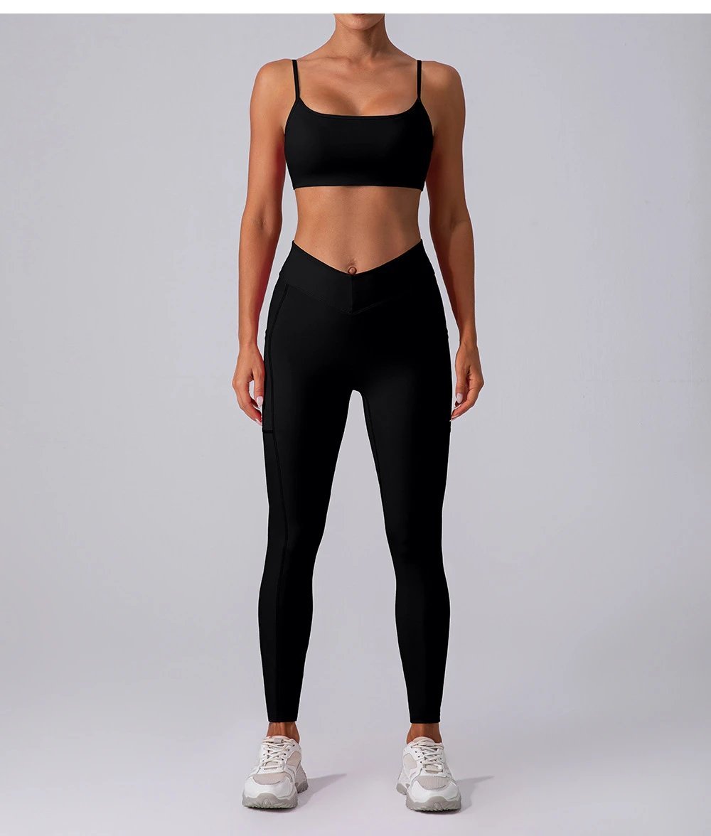Ladies Sports Seamless Athletic High Waist Butt Lift Leggings Set — SS-5255