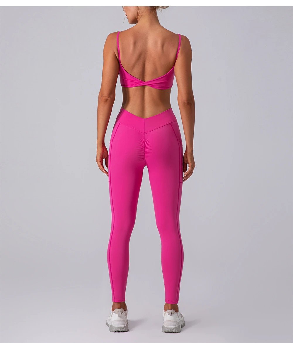 Ladies Sports Seamless Athletic High Waist Butt Lift Leggings Set — SS-5256