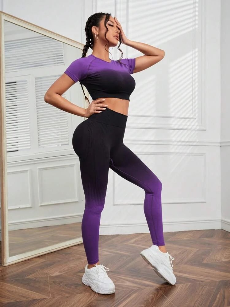 Ladies Sports Seamless Athletic High Waist Butt Lift Leggings Set — SS-5268.1