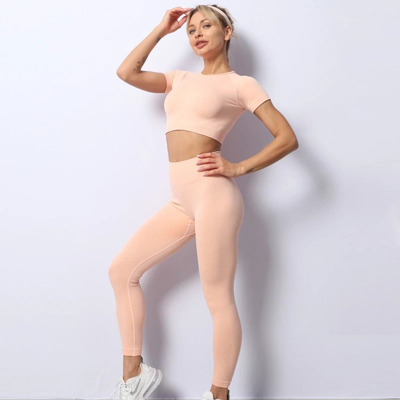 Ladies Sports Seamless Athletic High Waist Butt Lift Leggings Set — SS-5273