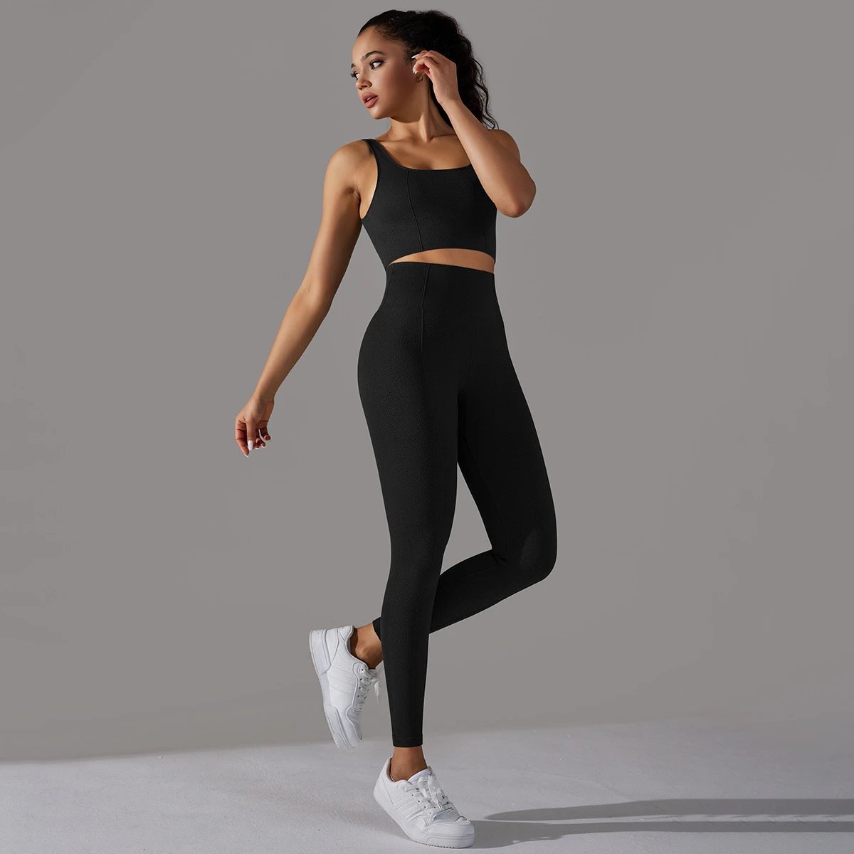 Ladies Sports Seamless Athletic High Waist Butt Lift Leggings Set — SS-5274.3