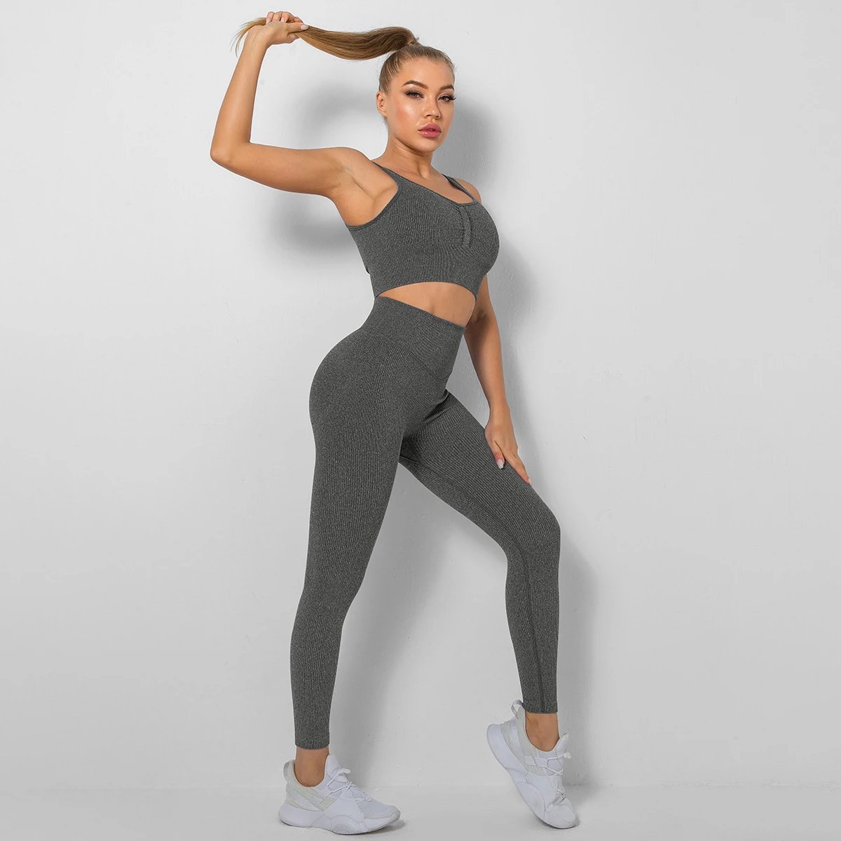 Ladies Sports Seamless Athletic High Waist Butt Lift Leggings Set — SS-5278
