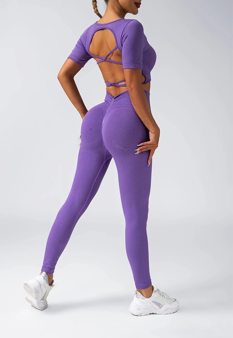 Ladies Sports Seamless Athletic High Waist Butt Lift Leggings Set — SS-5285