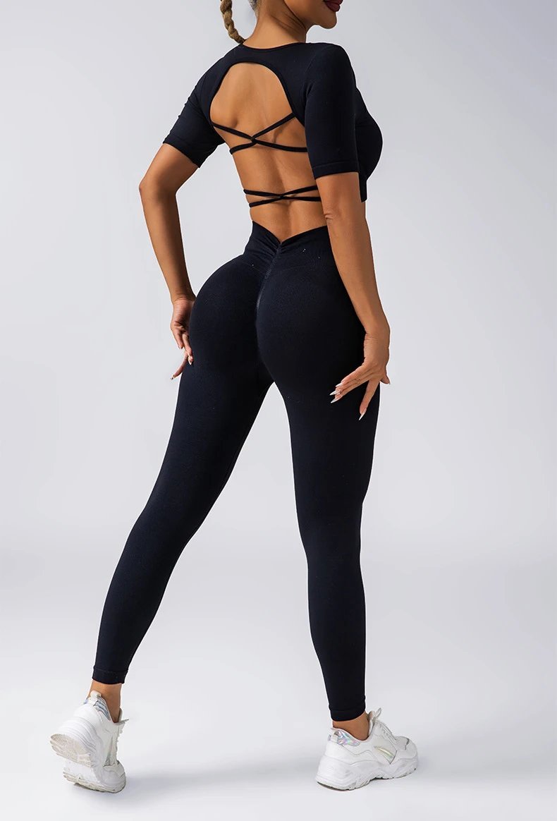 Ladies Sports Seamless Athletic High Waist Butt Lift Leggings Set — SS-5286