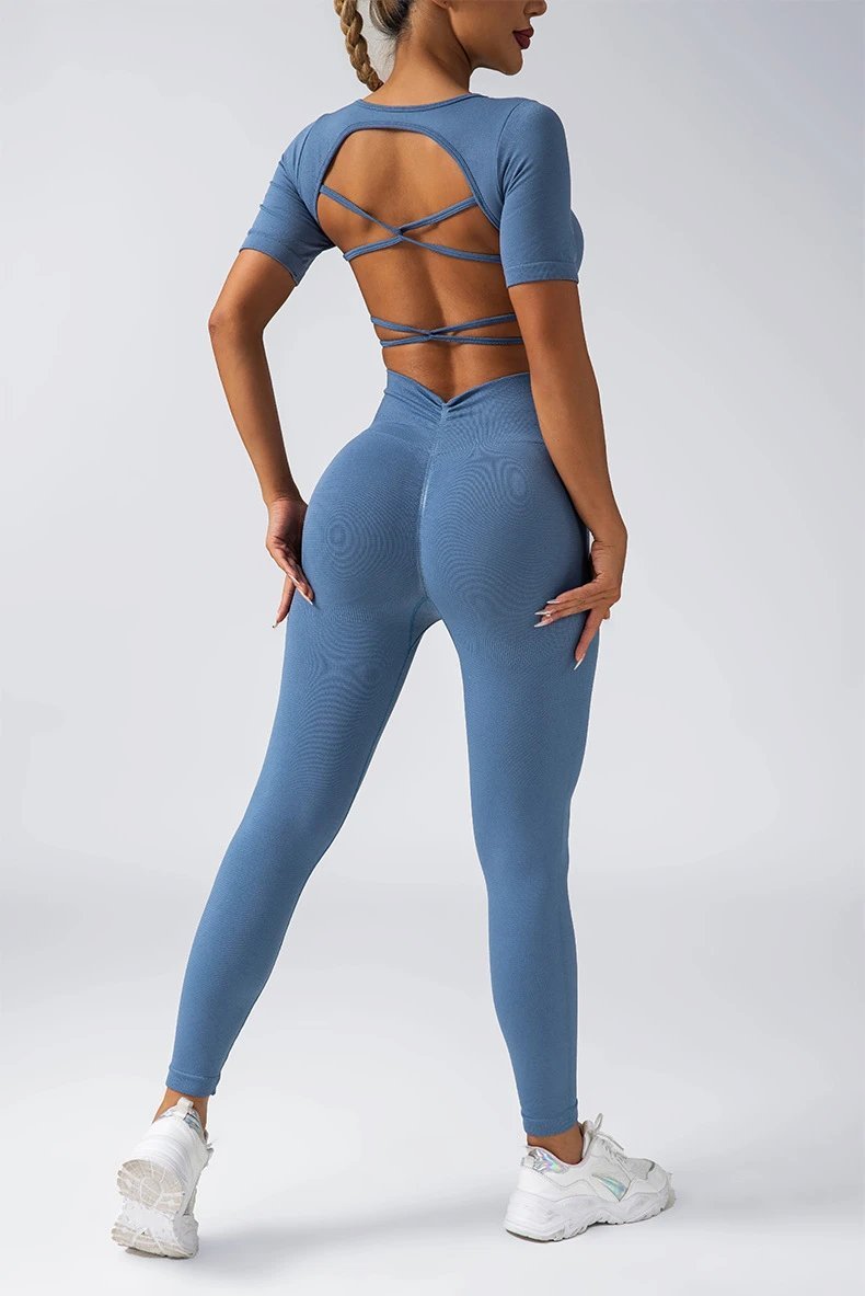 Ladies Sports Seamless Athletic High Waist Butt Lift Leggings Set — SS-5287