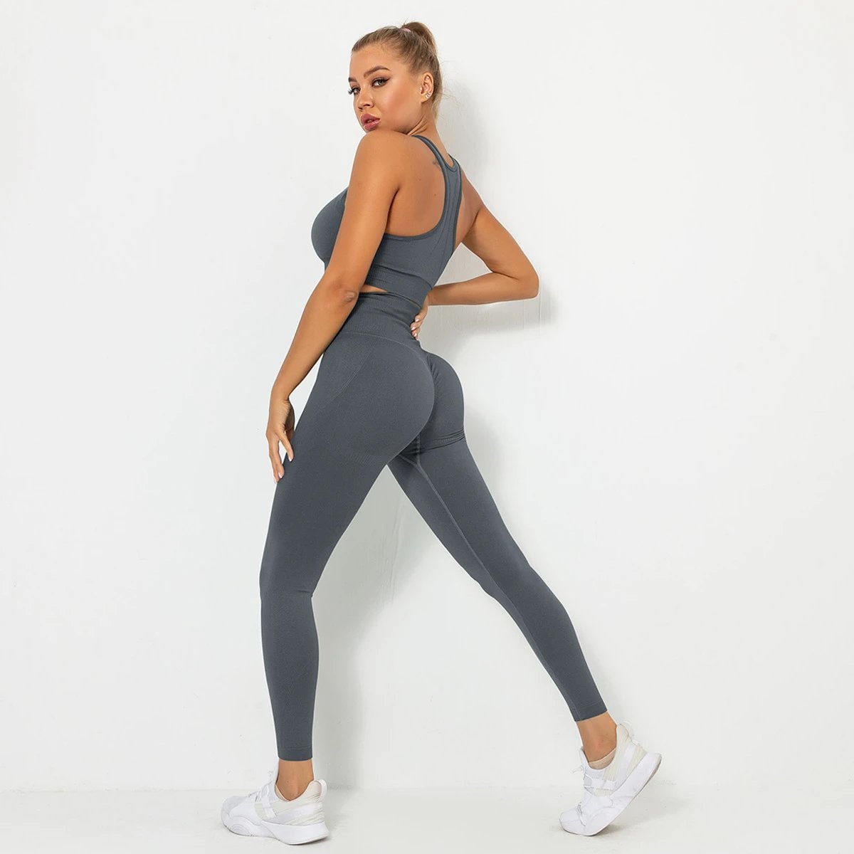 Ladies Sports Seamless Athletic High Waist Butt Lift Leggings Set — SS-5321