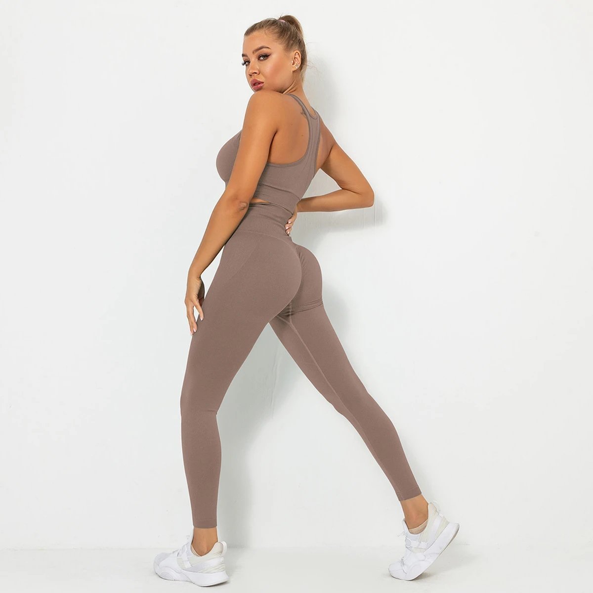 Ladies Sports Seamless Athletic High Waist Butt Lift Leggings Set — SS-5322