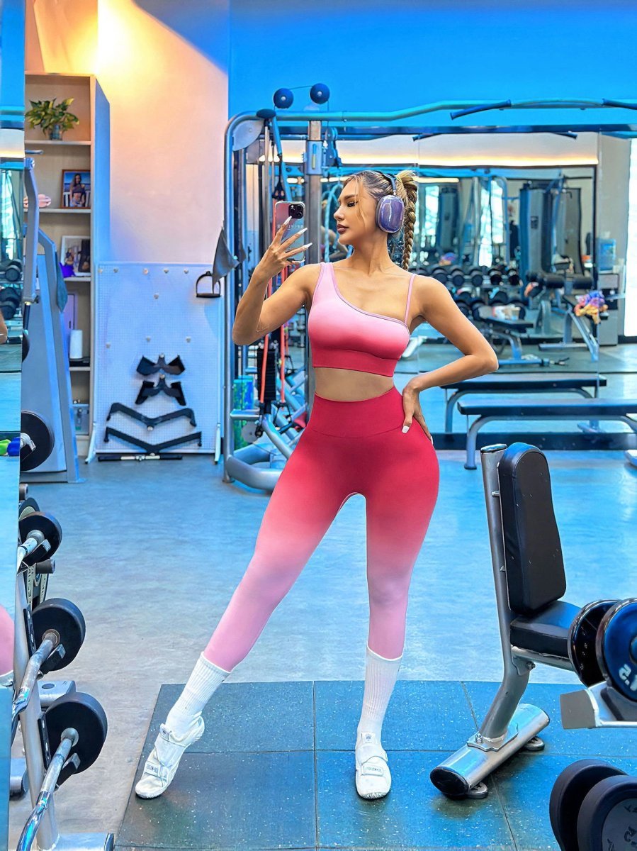 Ladies Sports Seamless Athletic High Waist Butt Lift Leggings Set — SS-5343