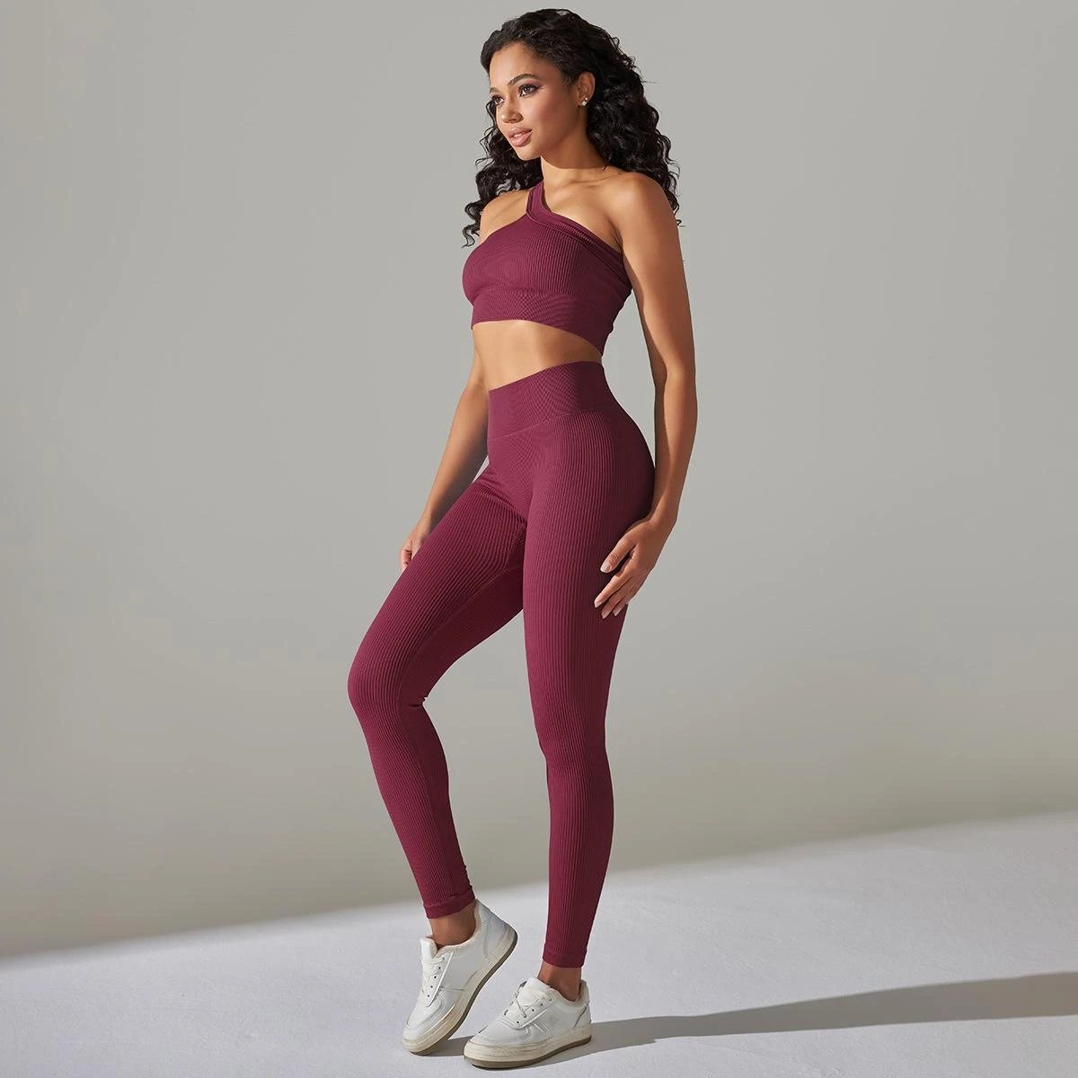 Ladies Sports Seamless Athletic High Waist Butt Lift Leggings Set — SS-5356