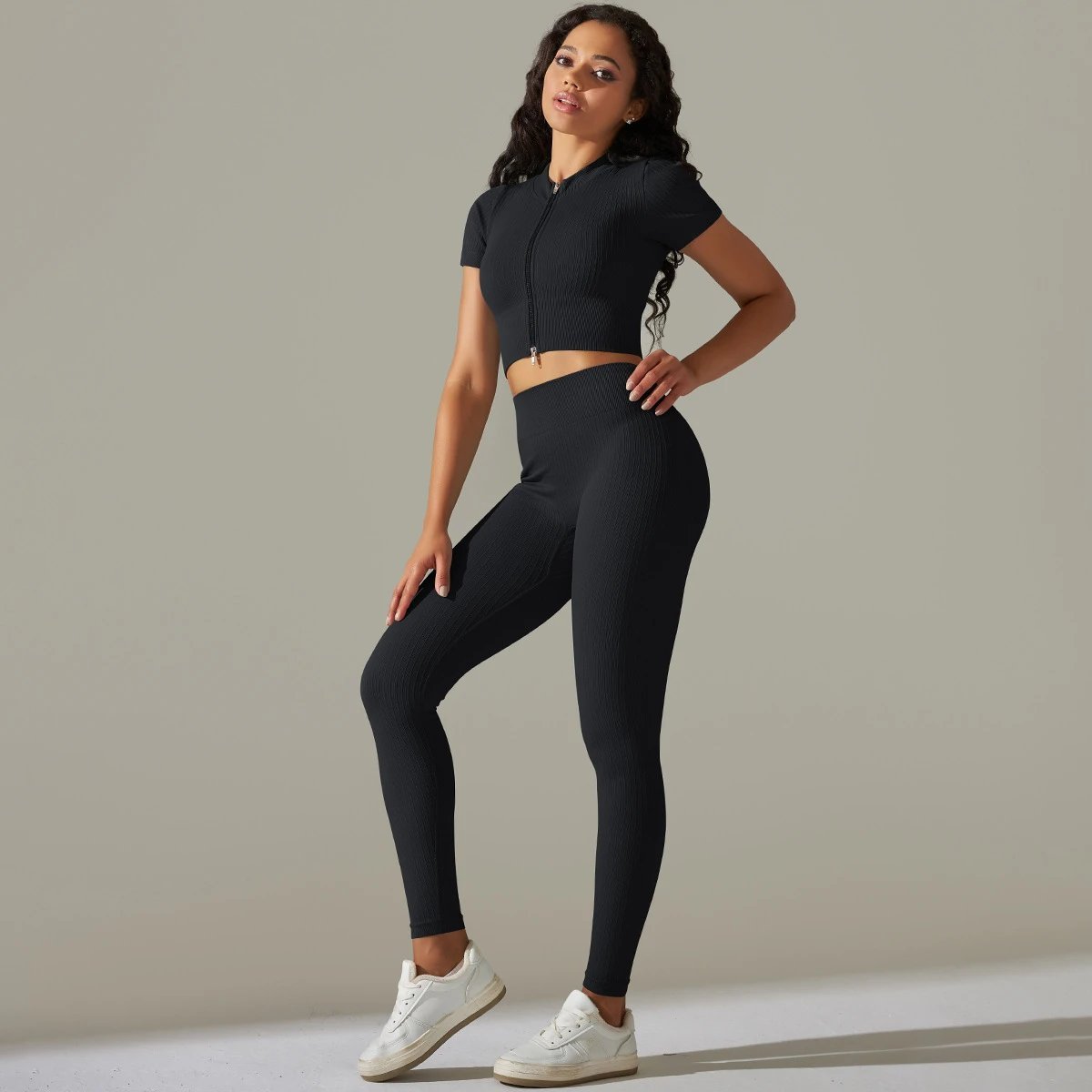 Ladies Sports Seamless Athletic High Waist Butt Lift Leggings Set — SS-5360