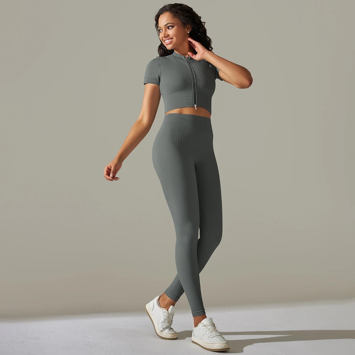 Ladies Sports Seamless Athletic High Waist Butt Lift Leggings Set — SS-5364