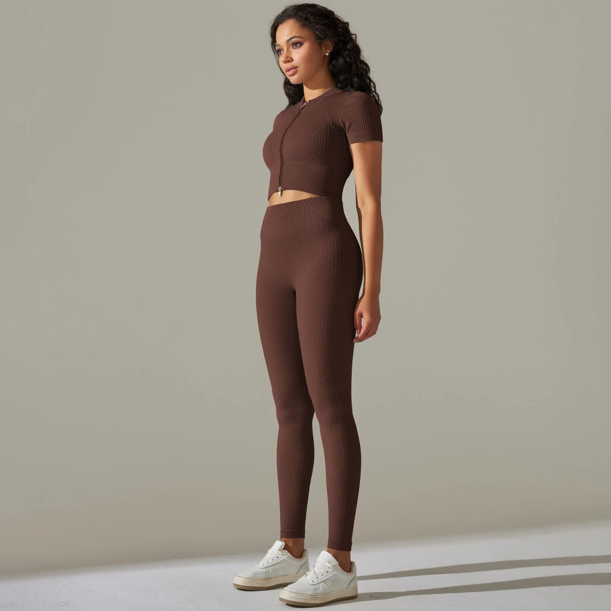 Ladies Sports Seamless Athletic High Waist Butt Lift Leggings Set — SS-5366