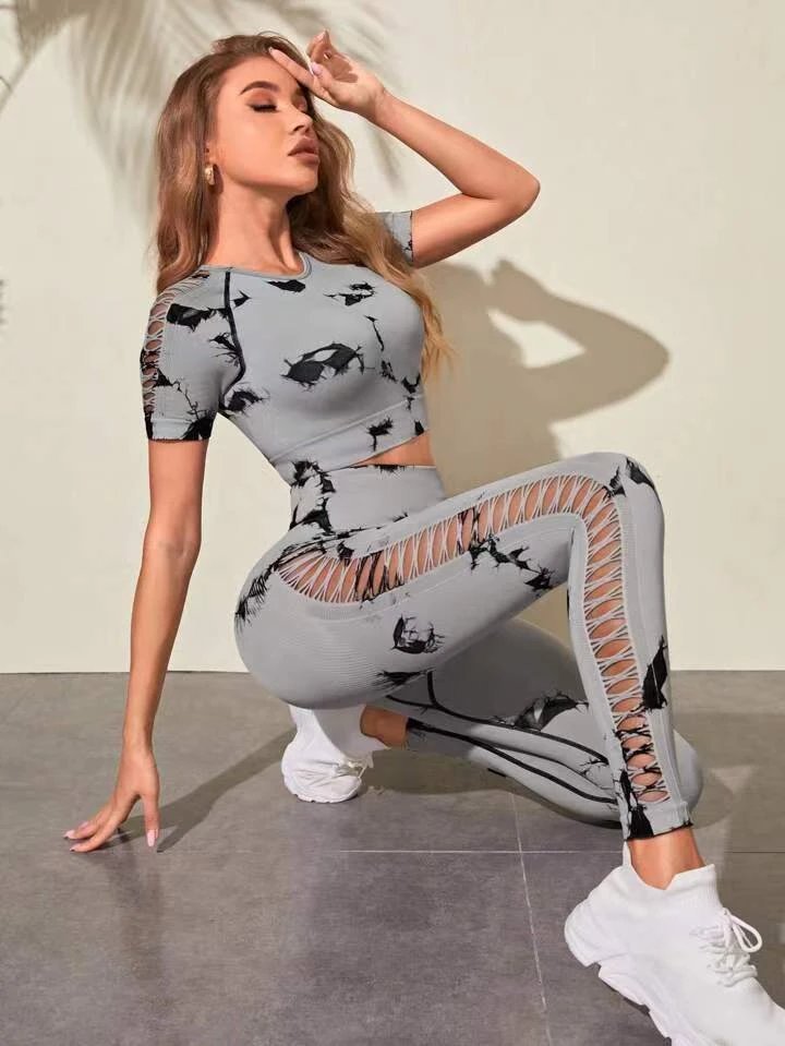 Ladies Sports Seamless Athletic High Waist Butt Lift Leggings Set — SS-5367