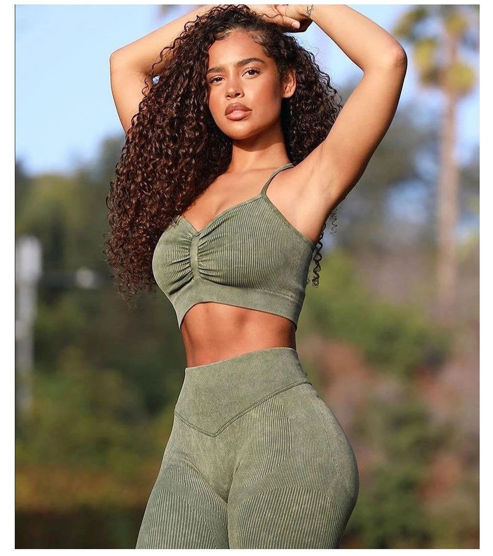 Ladies Sports Seamless Athletic High Waist Butt Lift Leggings Set — SS-5368