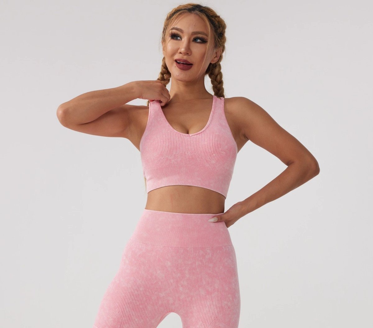 Ladies Sports Seamless Athletic High Waist Butt Lift Leggings Set Women — SS-5370.1