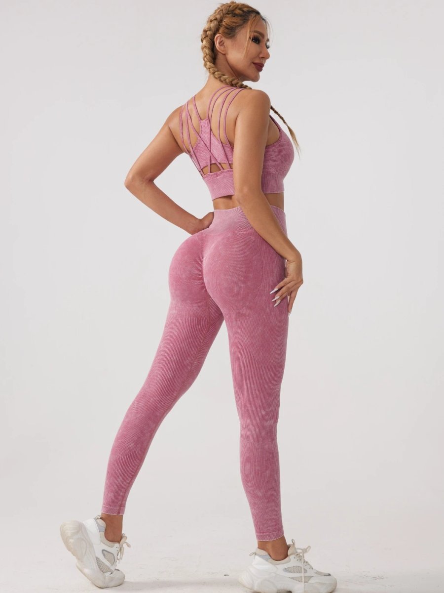 Ladies Sports Seamless Athletic High Waist Butt Lift Leggings Set — SS-5372