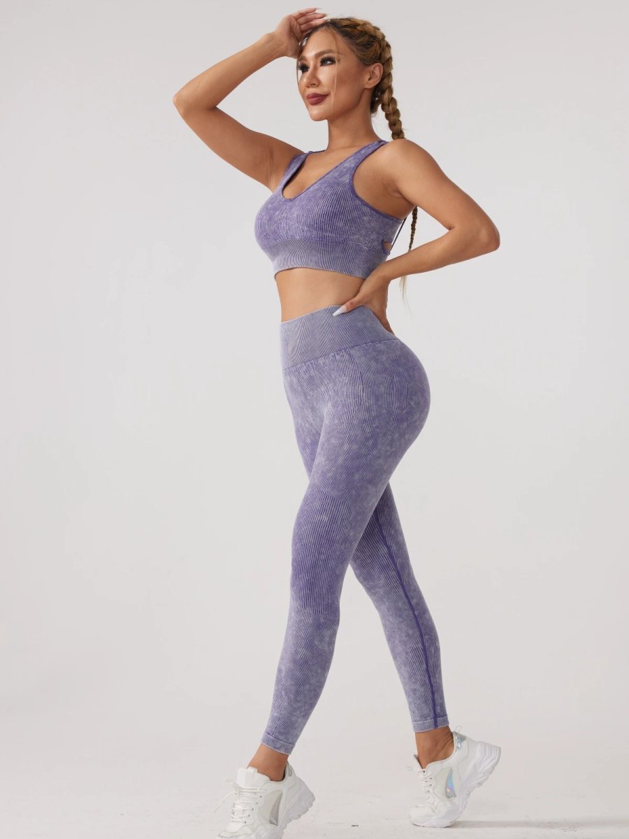 Ladies Sports Seamless Athletic High Waist Butt Lift Leggings Set — SS-5375