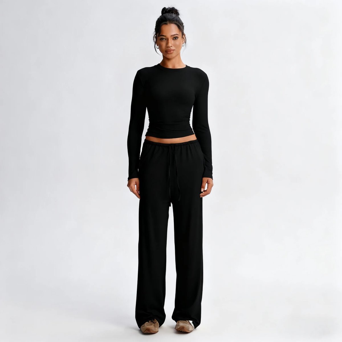 Casual Long Sleeve Suit Top High Waist Wide Leg — ws-70171